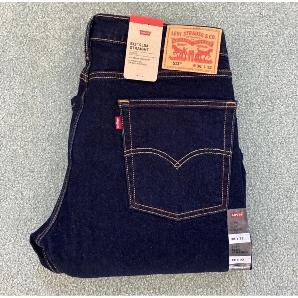 Levi's 513 Slim Straight Men's Jeans 36x32 Dark Blue Denim Cowboy NWT